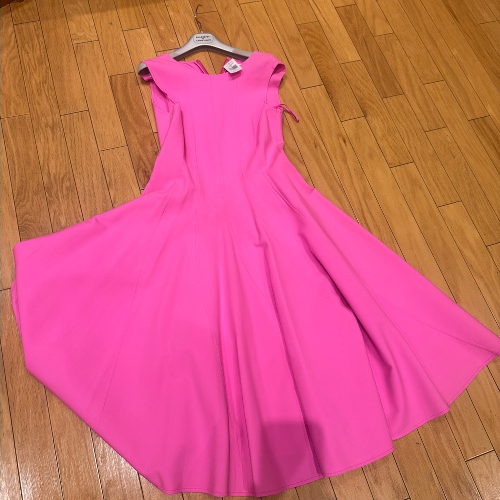Women's  Oscar deLarenta Sleeveless Pink Fit-and-Flare Dress - Picture 4 of 7